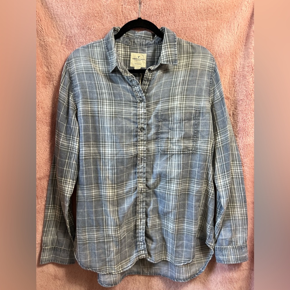 NWT American Eagle Button Up Boyfriend Plaid Shirt